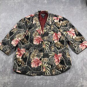 Russell Kemp Blazer Womens Size 4X Black Floral Casual Business Single Breast